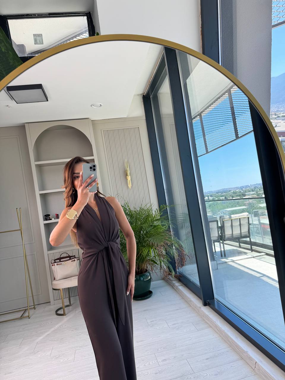 Tasarım%20Kahverengi%20Zara%20Krep%20Kumaş%20Bağlamalı%20Tulum