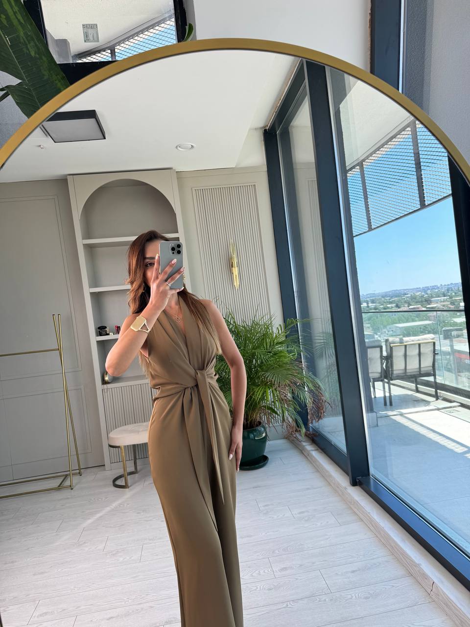 Tasarım%20Yağ%20Yeşili%20Zara%20Krep%20Kumaş%20Bağlamalı%20Tulum
