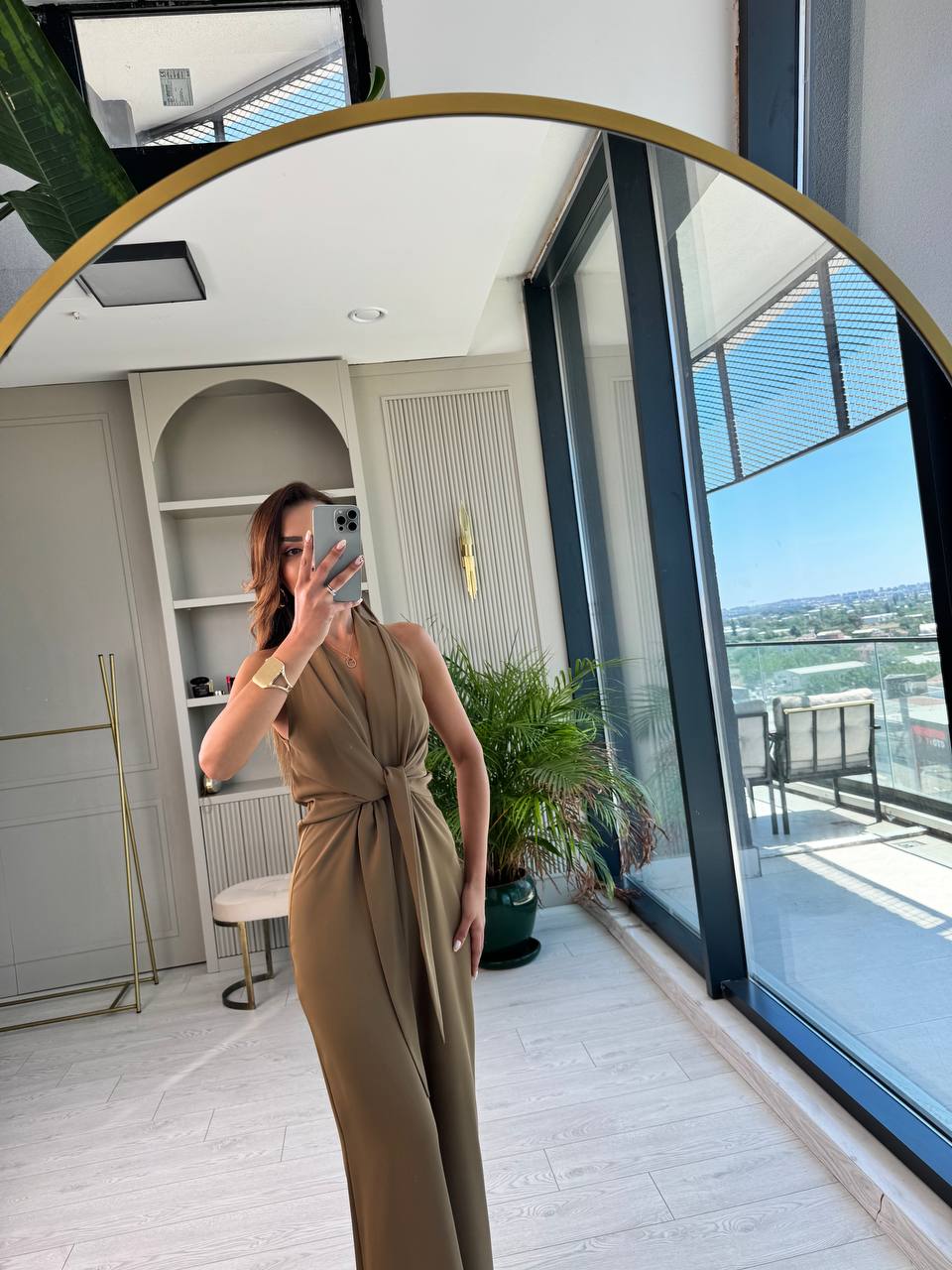 Tasarım%20Yağ%20Yeşili%20Zara%20Krep%20Kumaş%20Bağlamalı%20Tulum
