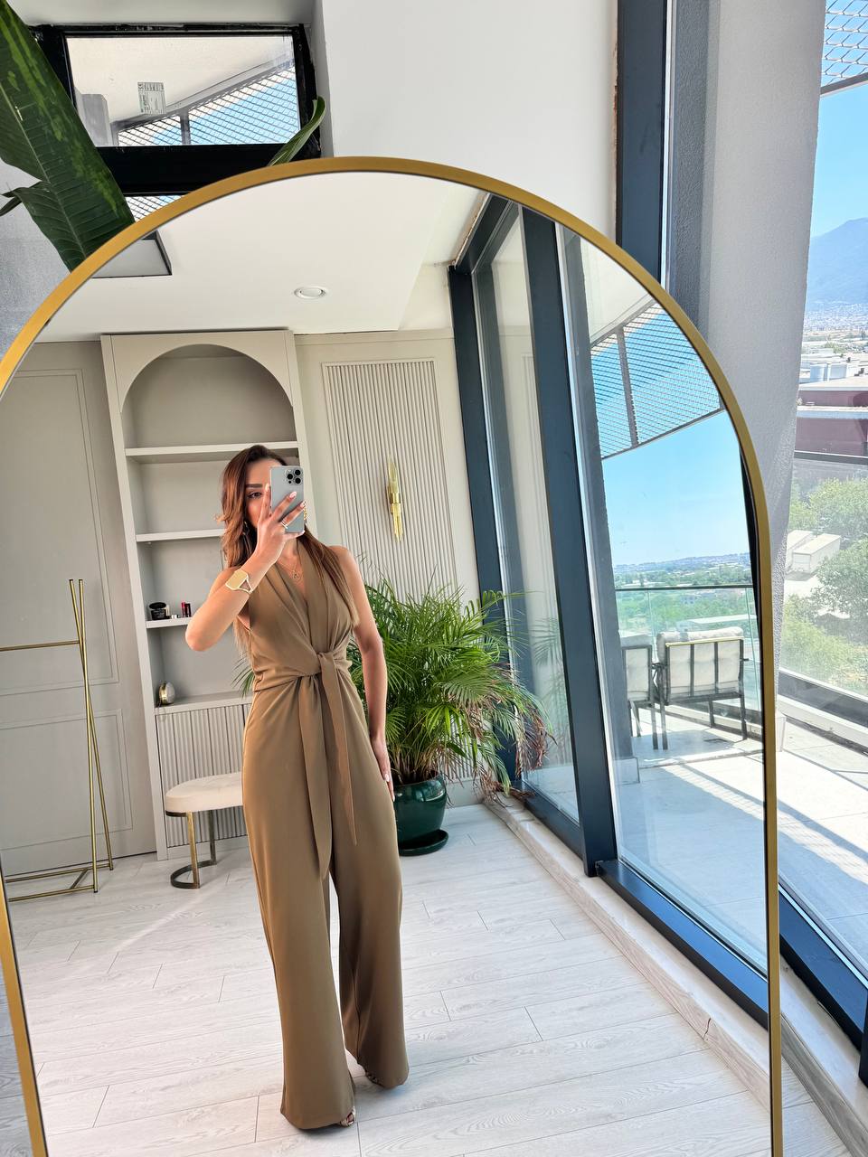 Tasarım%20Yağ%20Yeşili%20Zara%20Krep%20Kumaş%20Bağlamalı%20Tulum