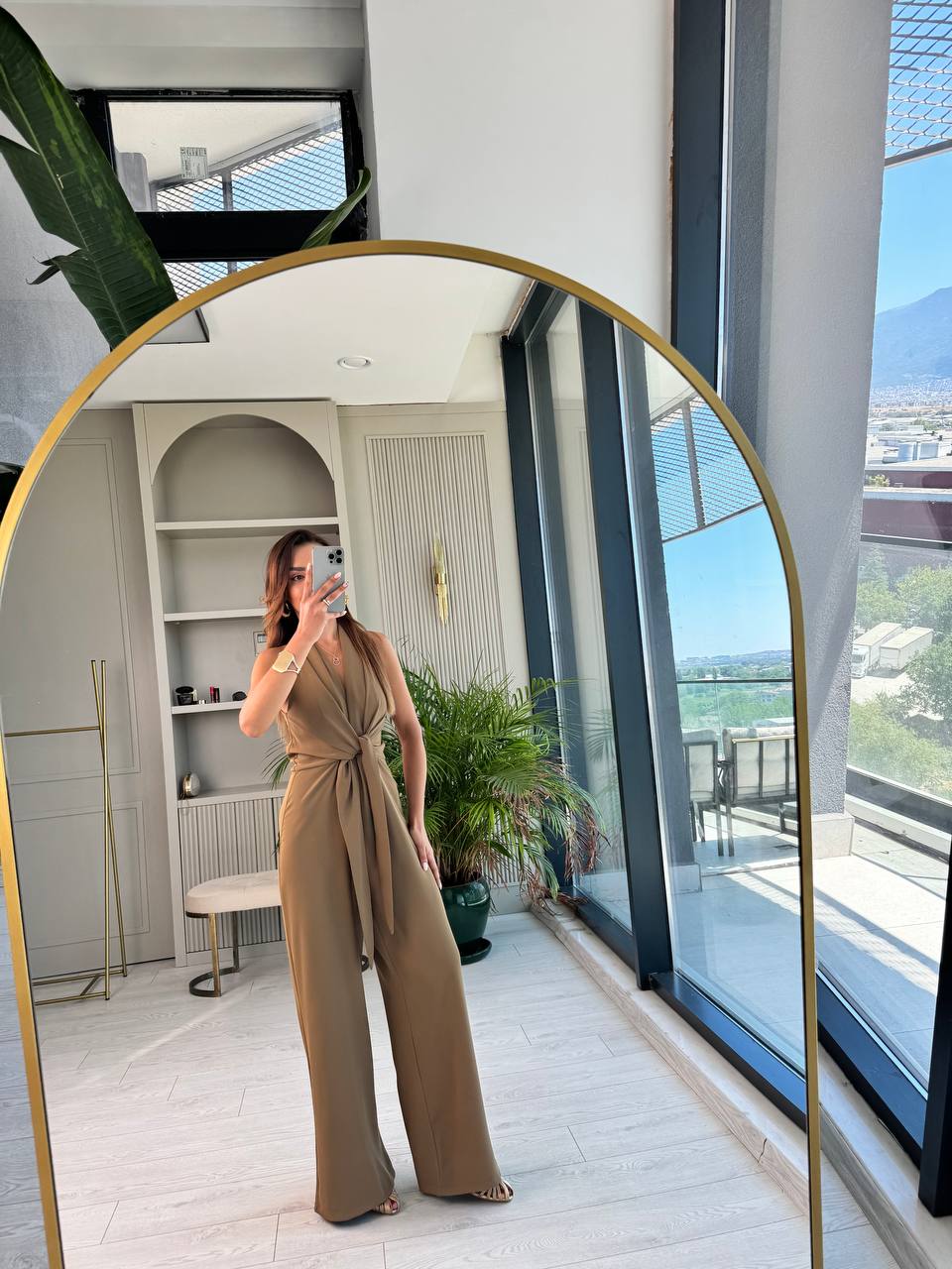 Tasarım%20Yağ%20Yeşili%20Zara%20Krep%20Kumaş%20Bağlamalı%20Tulum