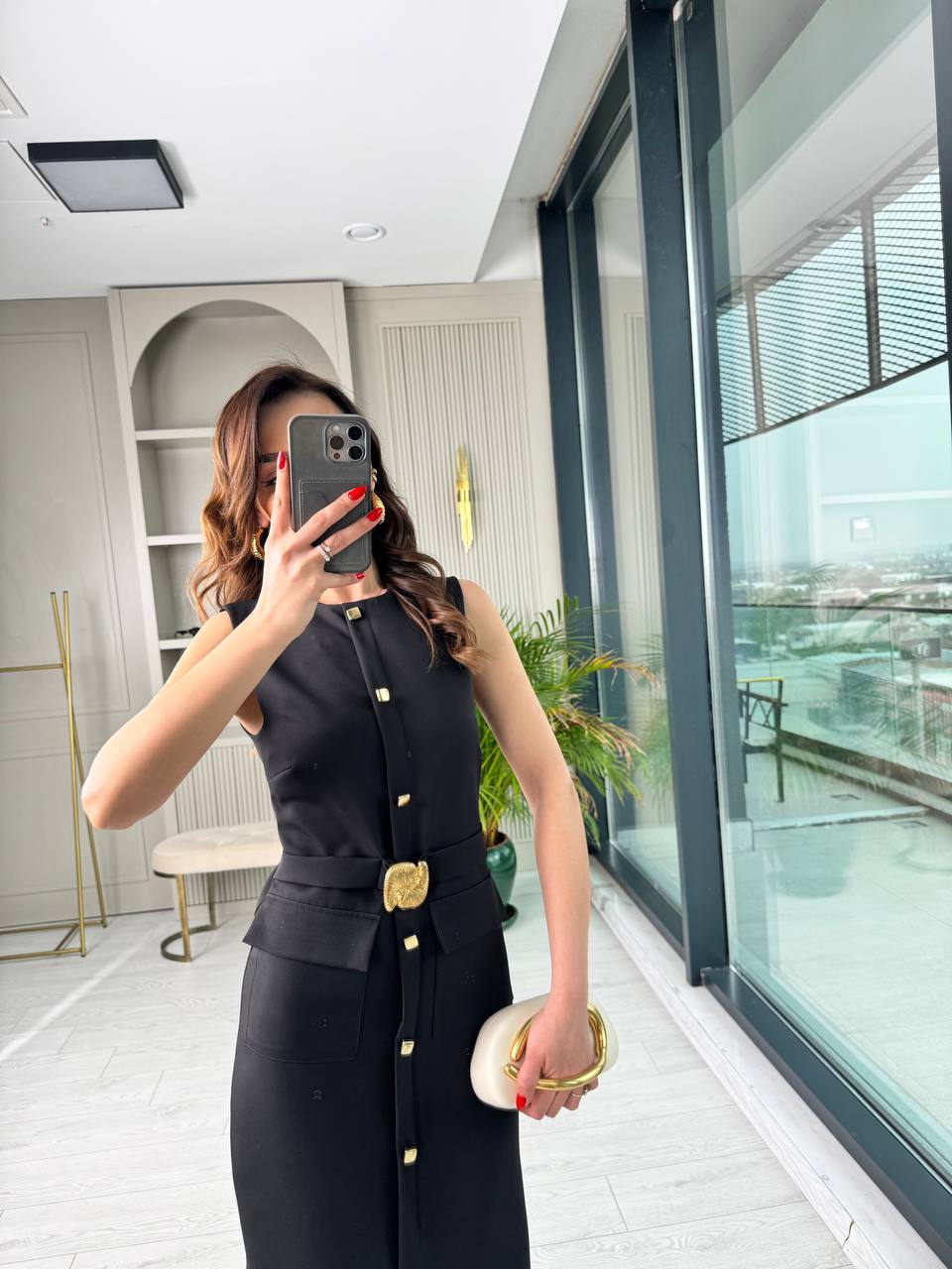 Siyah%20Zara%20Model%20Gold%20Metal%20Süs%20Düğmeli%20Kalem%20Elbise