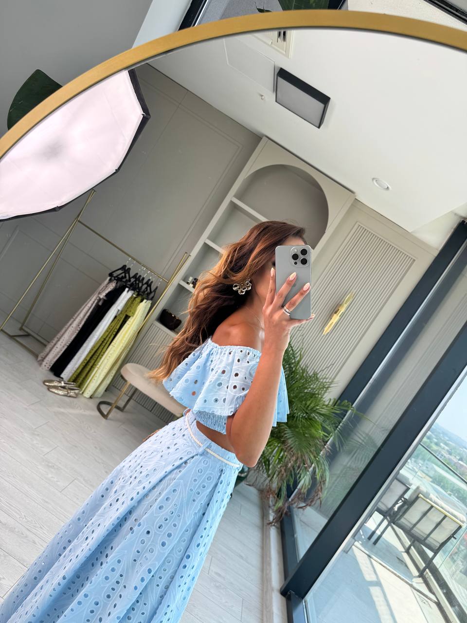 Mavi%20Astarlı%20%100%20Pamuklu%20Lüks%20Kalite%20Fisto%20Etek%20Bluz%20Takım