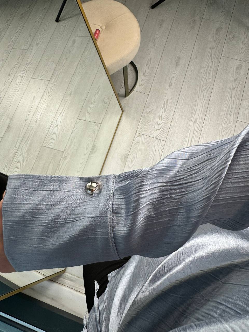 Mavi%20Gri%20Lüks%20Saten%20Bel%20Bağlama%20Bluz