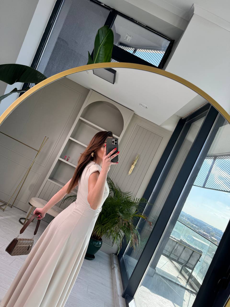Bej%20Bel%20Kuşaklı%20Tensel%20Kumaş%20Midi%20Boy%20Elbise