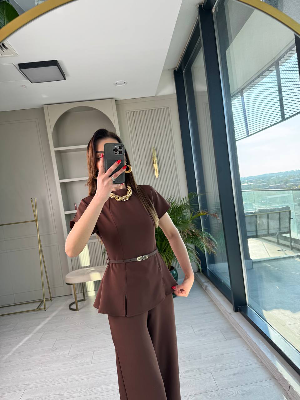 Kahverengi%20Kemerli%20Double%20Kumaş%20Tulum