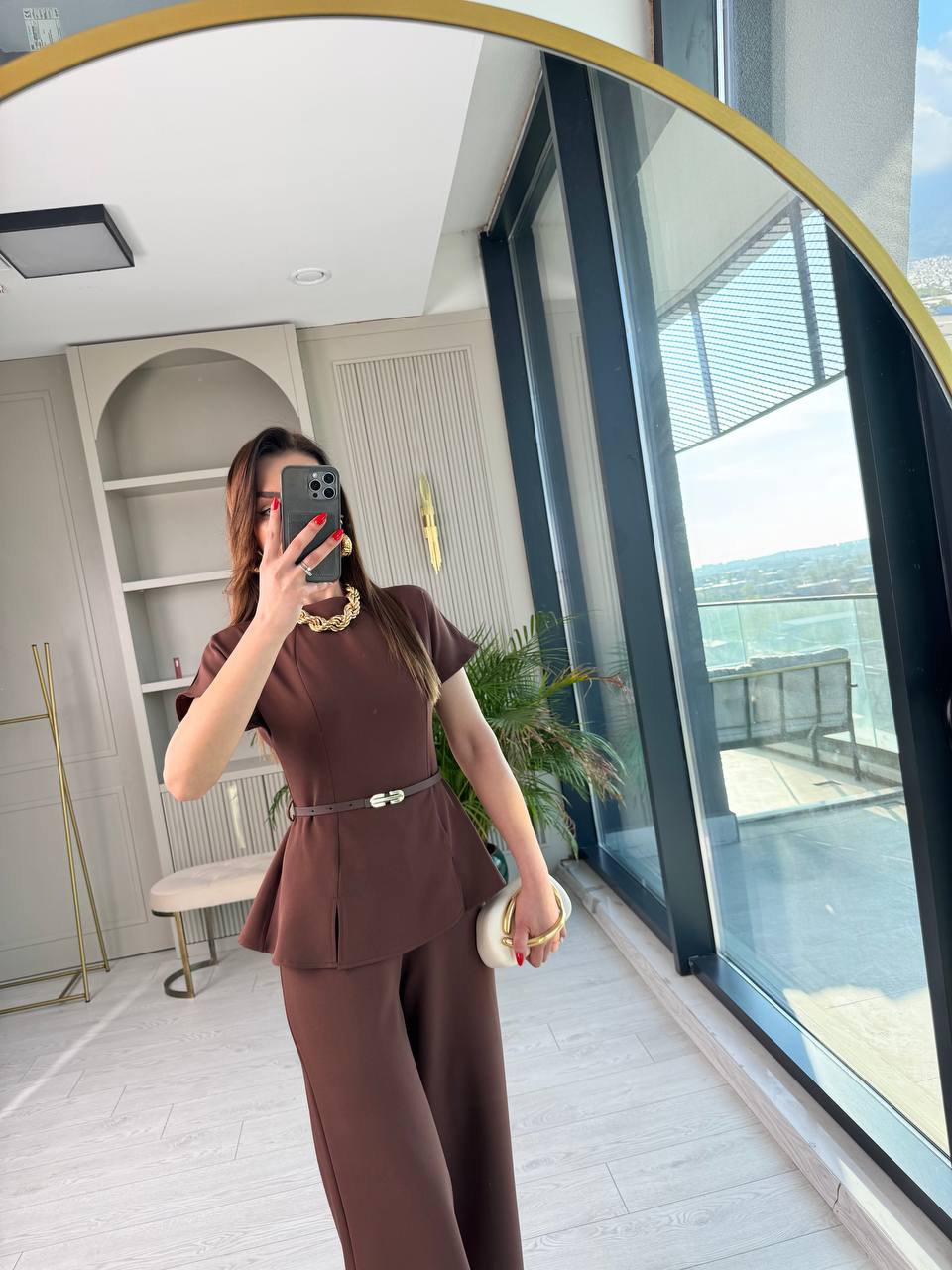 Kahverengi%20Kemerli%20Double%20Kumaş%20Tulum