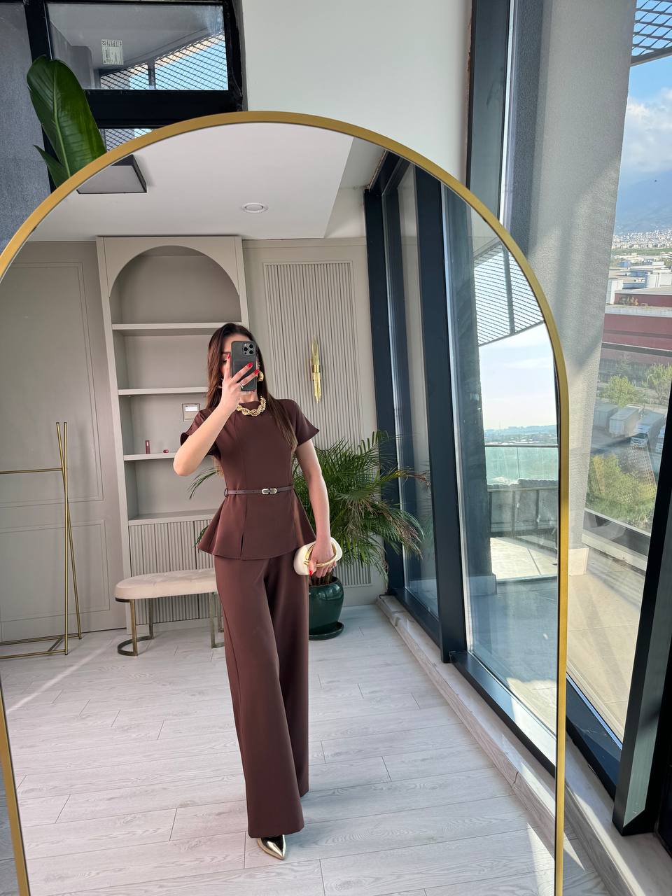 Kahverengi%20Kemerli%20Double%20Kumaş%20Tulum