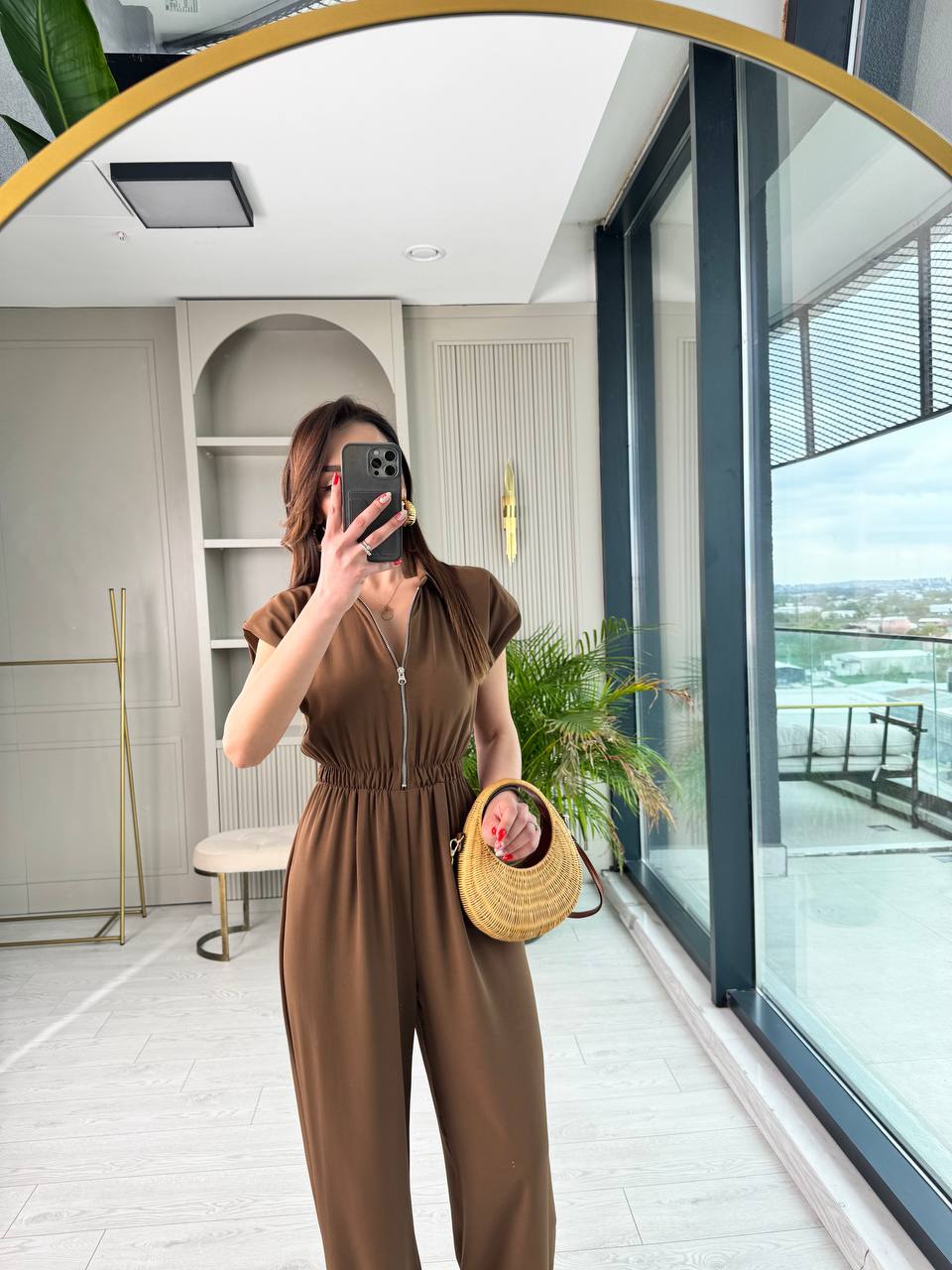 Kahverengi%20Beli%20Lastikli%20Fermuarlı%20Tensel%20Kumaş%20Tulum