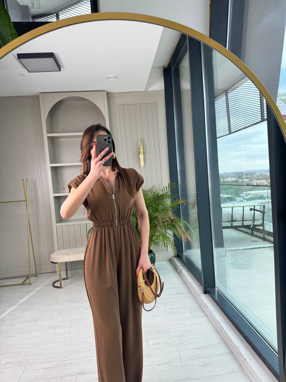 Kahverengi%20Beli%20Lastikli%20Fermuarlı%20Tensel%20Kumaş%20Tulum