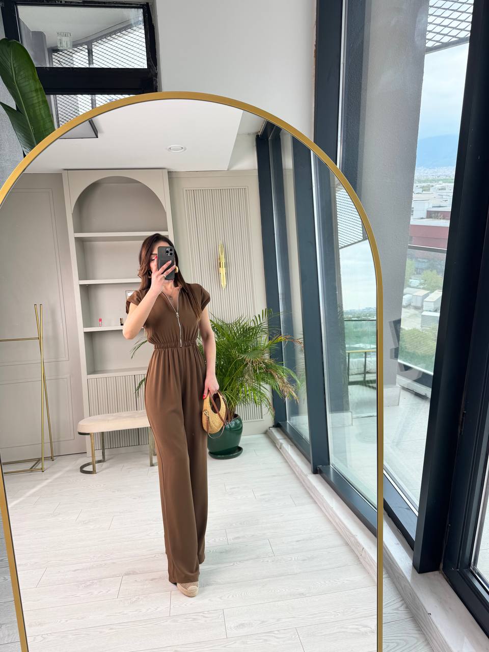 Kahverengi%20Beli%20Lastikli%20Fermuarlı%20Tensel%20Kumaş%20Tulum