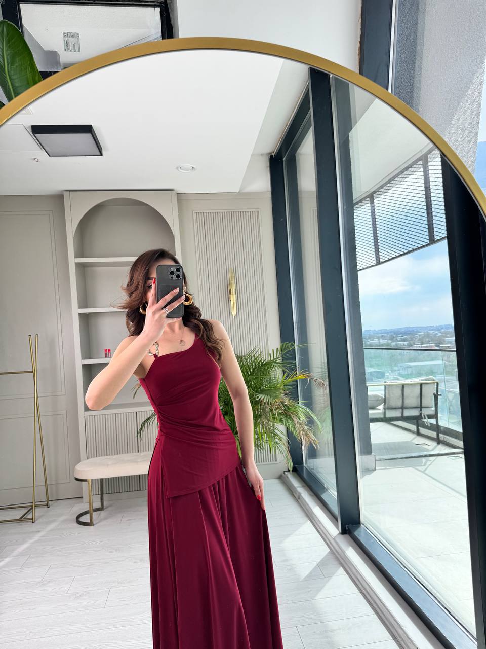 Bordo%20Metal%20Aksesuar%20Detaylı%20Premium%20Bluz%20Etek%20Takım