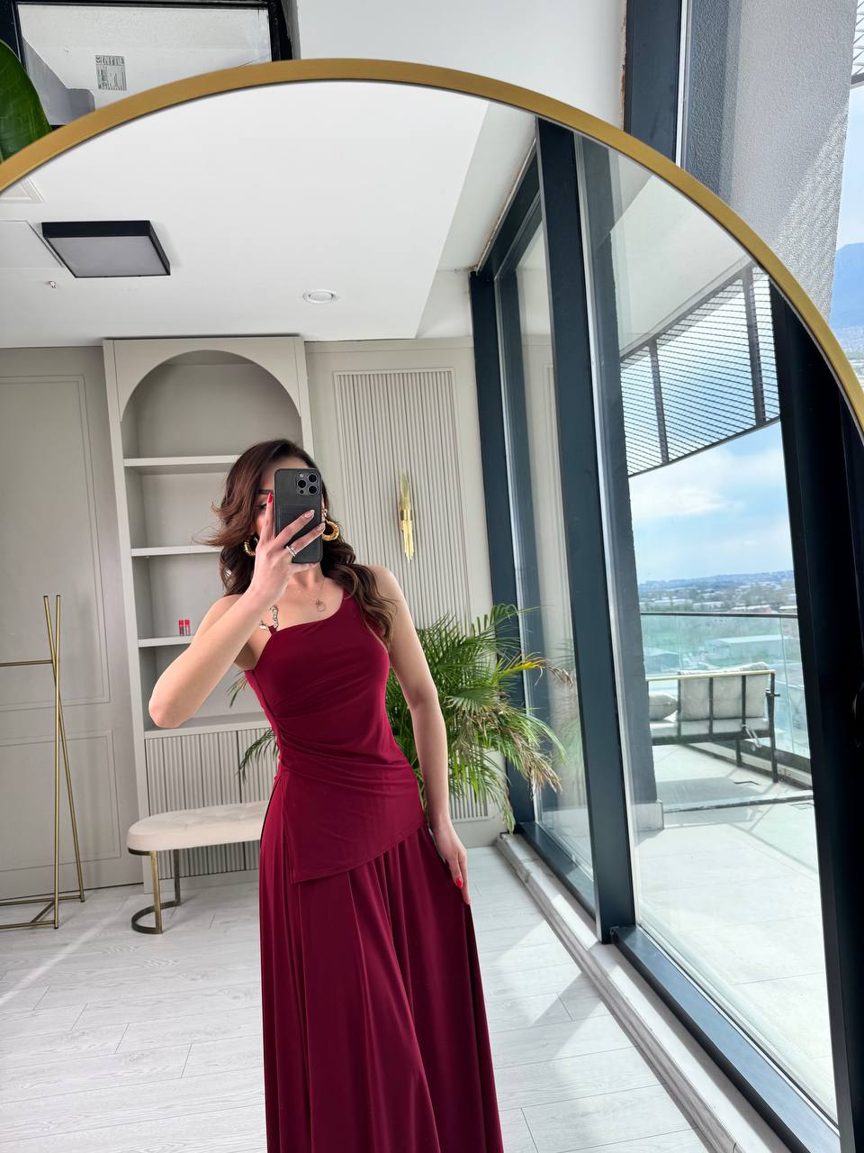 Bordo%20Metal%20Aksesuar%20Detaylı%20Premium%20Bluz%20Etek%20Takım