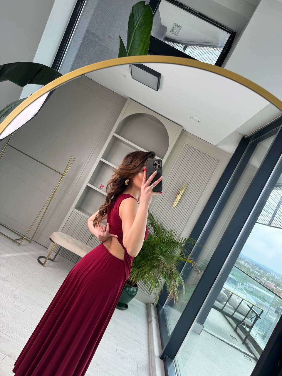 Bordo%20Metal%20Aksesuar%20Detaylı%20Premium%20Bluz%20Etek%20Takım