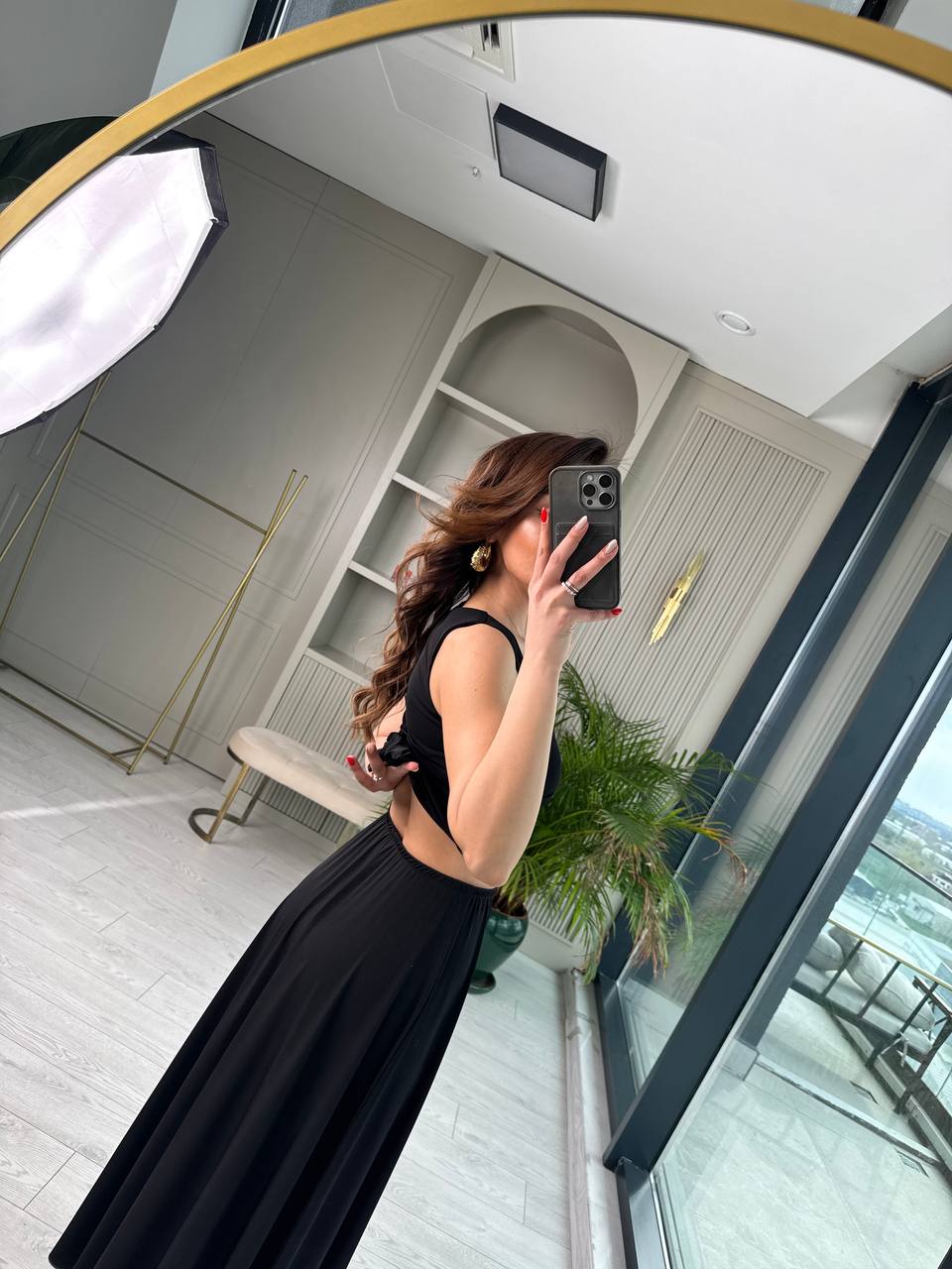 Siyah%20Metal%20Aksesuar%20Detaylı%20Premium%20Bluz%20Etek%20Takım