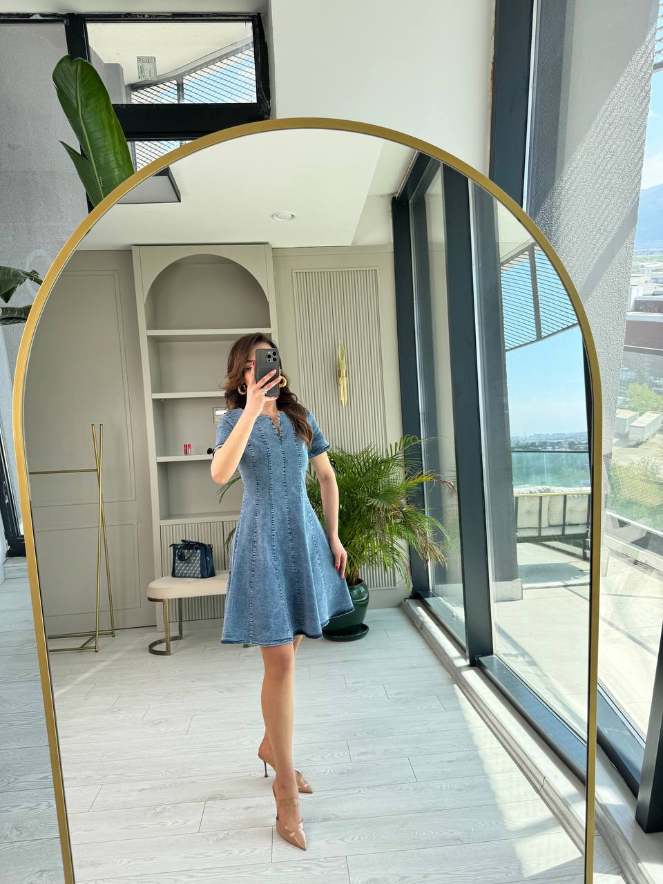 Likralı%20Mavi%20Premium%20Jean%20Kumaş%20Çan%20Kesim%20Elbise