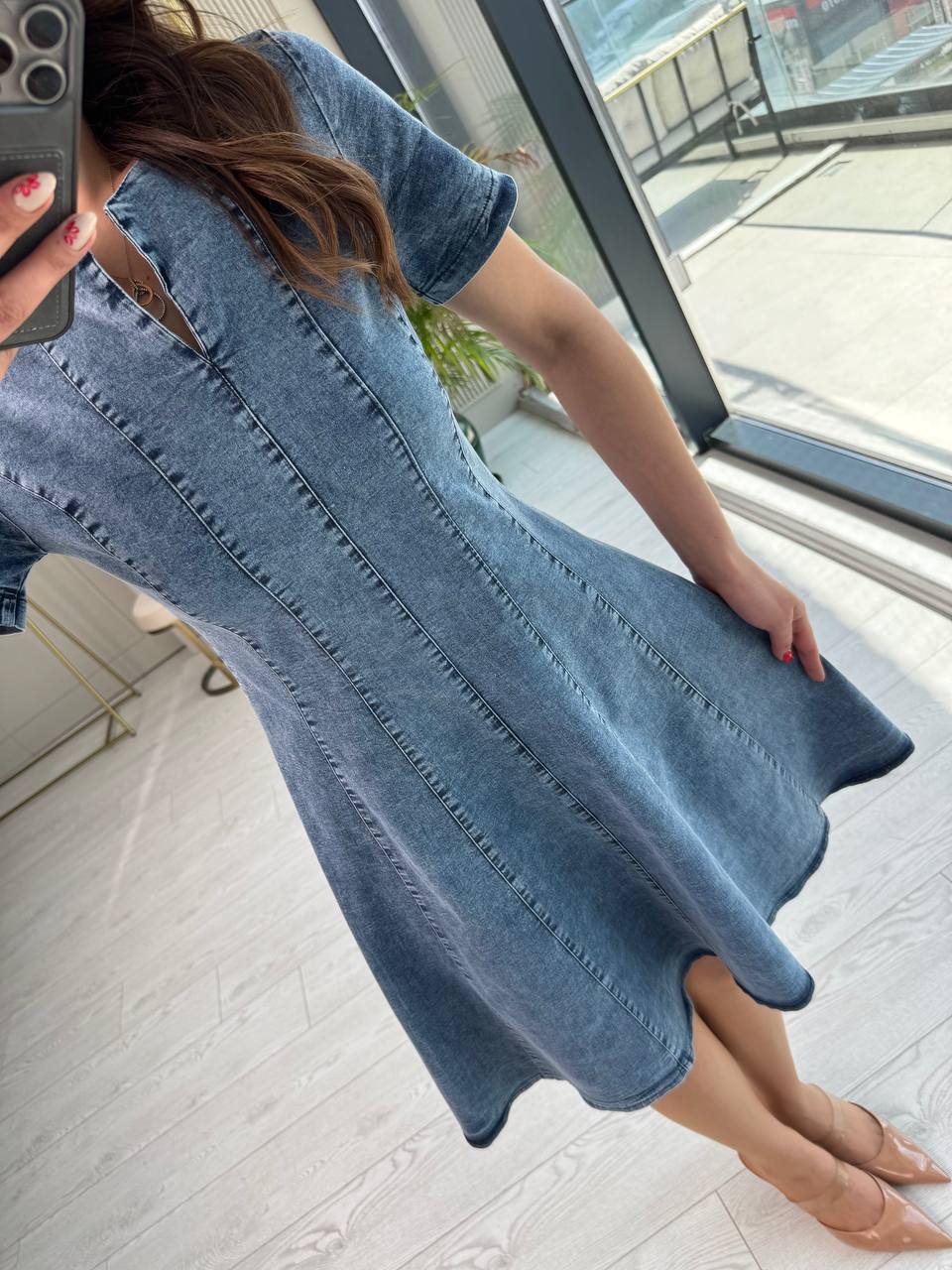 Likralı%20Mavi%20Premium%20Jean%20Kumaş%20Çan%20Kesim%20Elbise