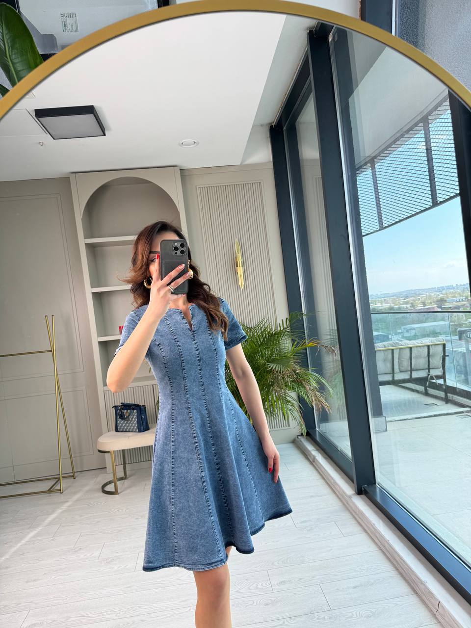 Likralı%20Mavi%20Premium%20Jean%20Kumaş%20Çan%20Kesim%20Elbise