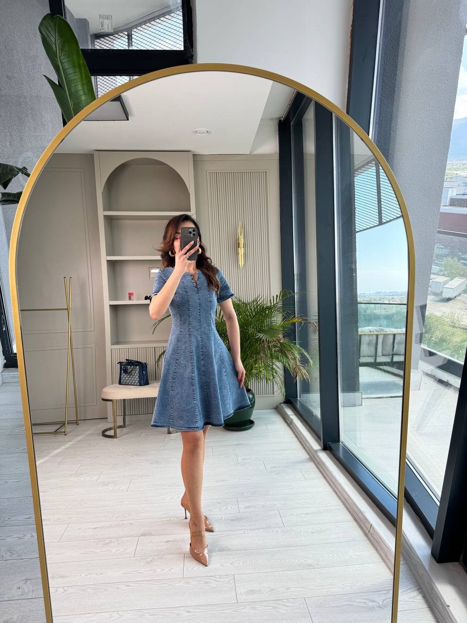 Likralı%20Mavi%20Premium%20Jean%20Kumaş%20Çan%20Kesim%20Elbise