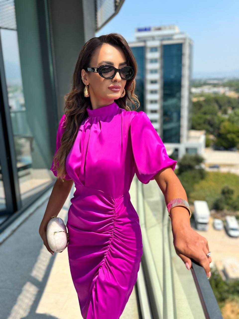 Mor%20Drapeli%20Vatkalı%20Tok%20Saten%20Tasarım%20Elbise