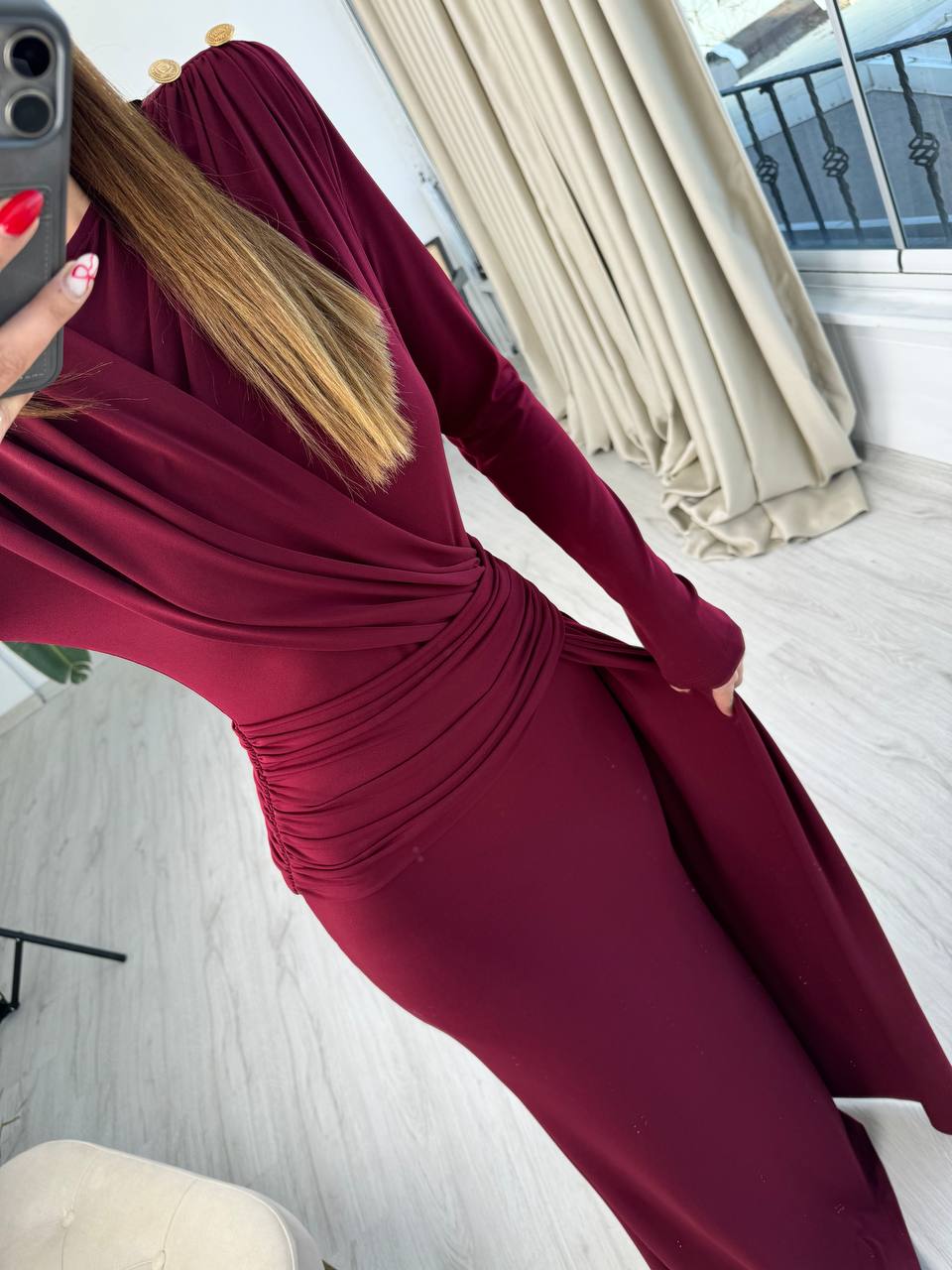 Bordo%20Tasarım%20Vatkalı%20ithal%20Candy%20Kumaş%20Claire%20Elbise