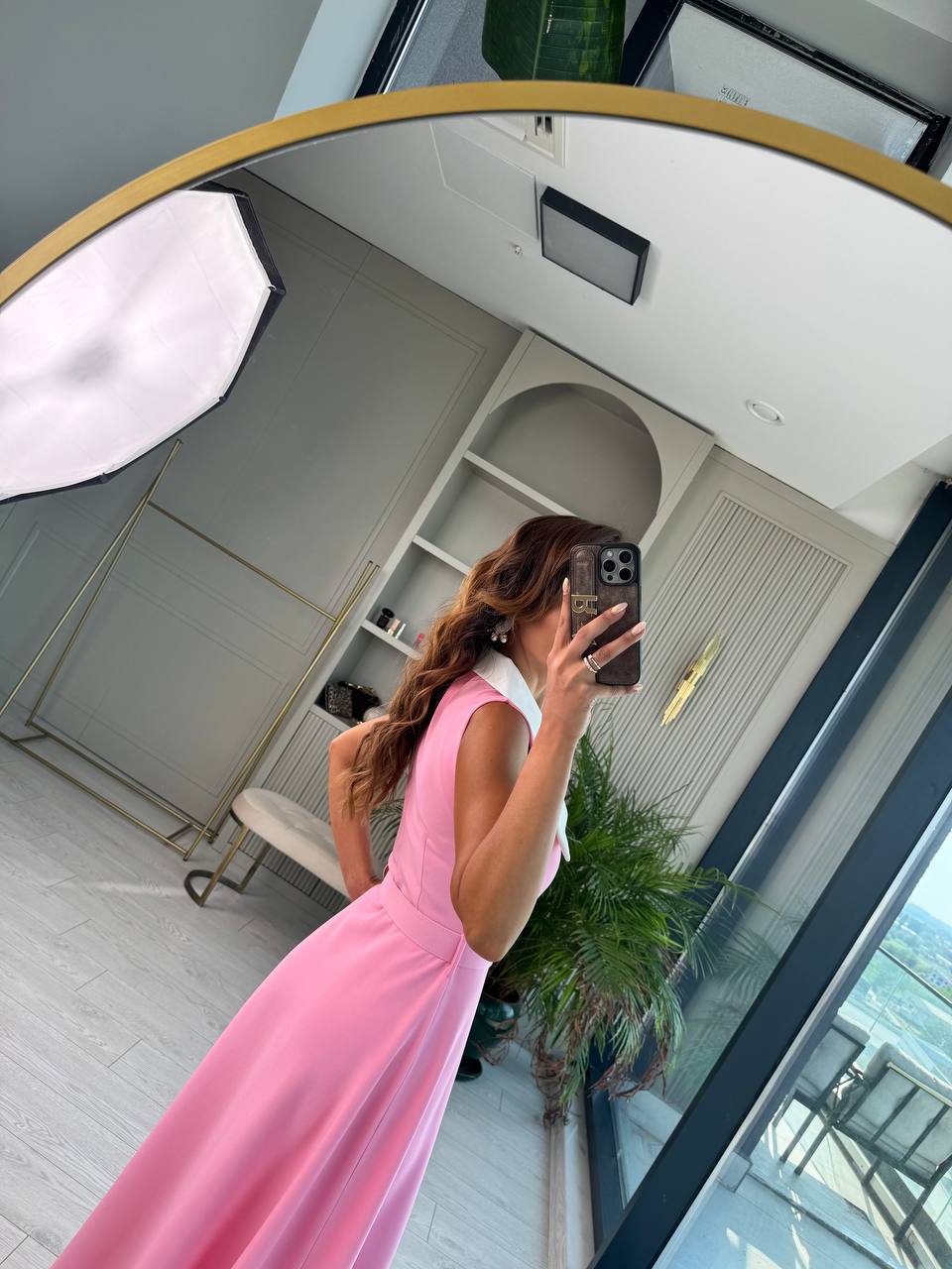 Barbie%20Pembe%20inci%20Taş%20Düğme%20Detaylı%20Lüks%20Kalite%20Kemerli%20Kloş%20Elbise