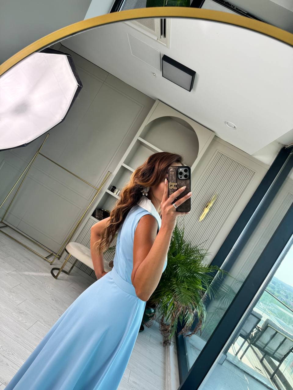 Bebe%20Mavi%20inci%20Taş%20Düğme%20Detaylı%20Lüks%20Kalite%20Kemerli%20Kloş%20Elbise