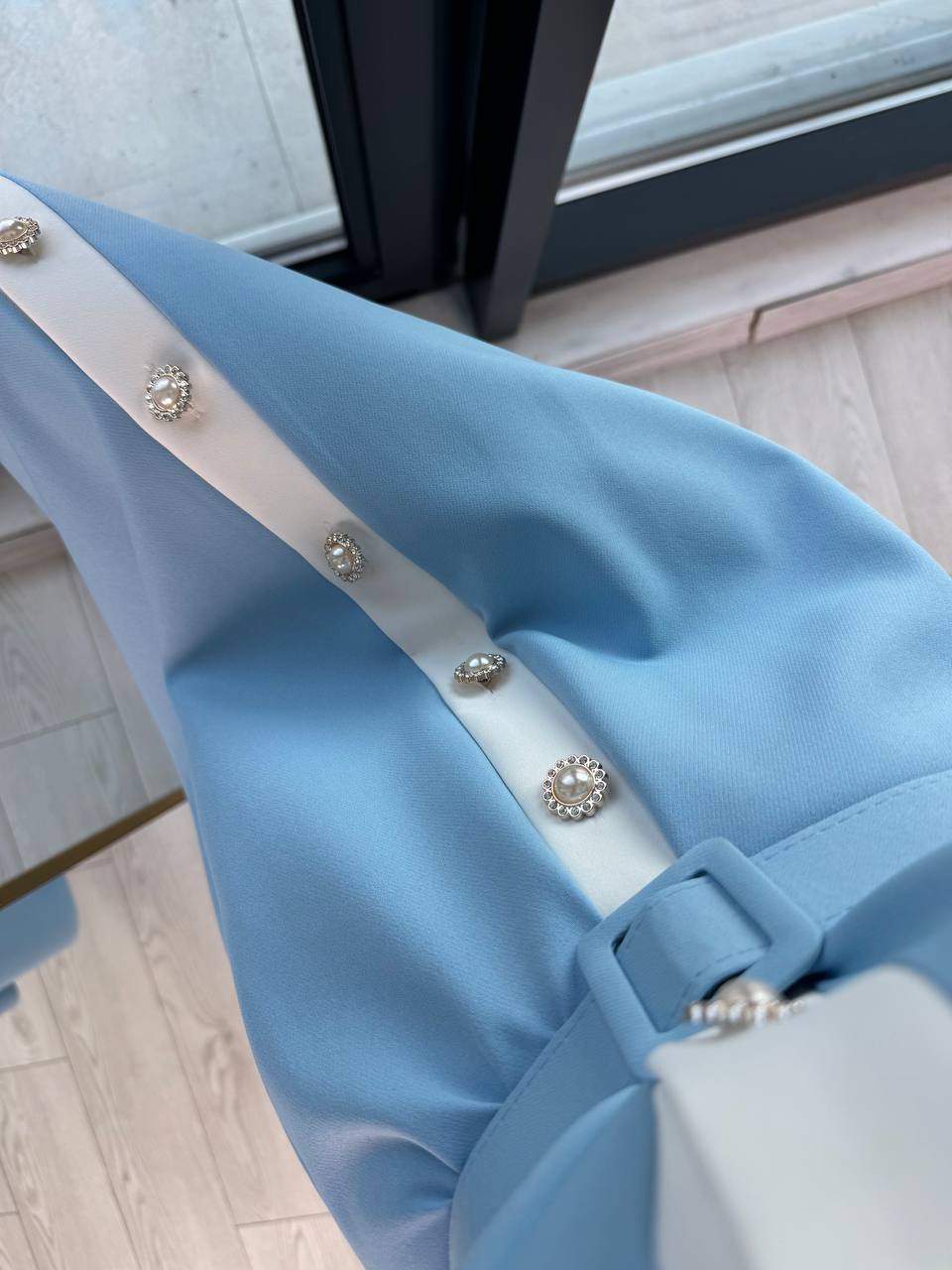 Bebe%20Mavi%20inci%20Taş%20Düğme%20Detaylı%20Lüks%20Kalite%20Kemerli%20Kloş%20Elbise