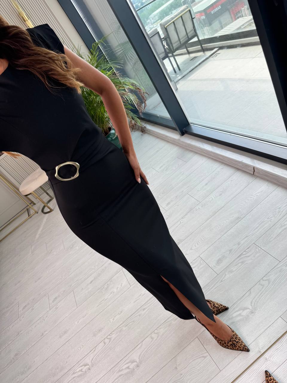 Siyah%20Zara%20Model%20Bel%20Tokalı%20Lüks%20Atlas%20Kumaş%20Kalem%20Elbise