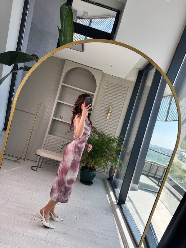 Pembe%20Gül%20Kurusu%20Desenli%20Düğüm%20Detay%20Astarlı%20Elbise