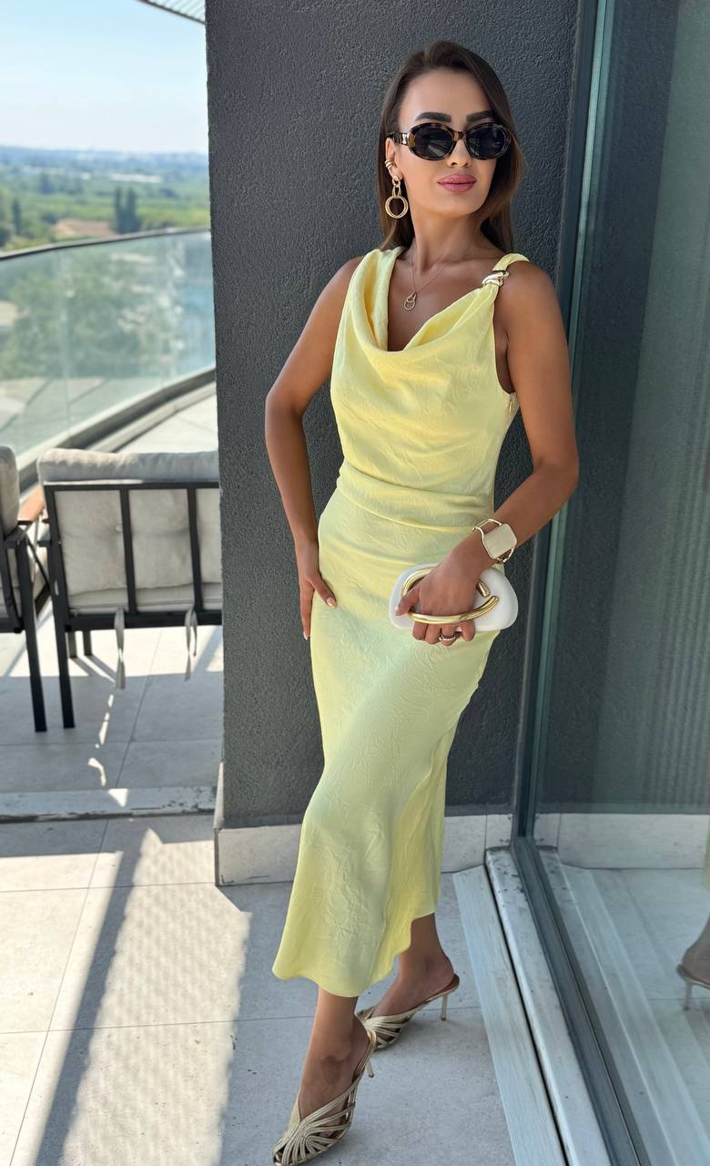 Sarı%20Degaje%20Yaka%20Zara%20Model%20Saten%20Elbise