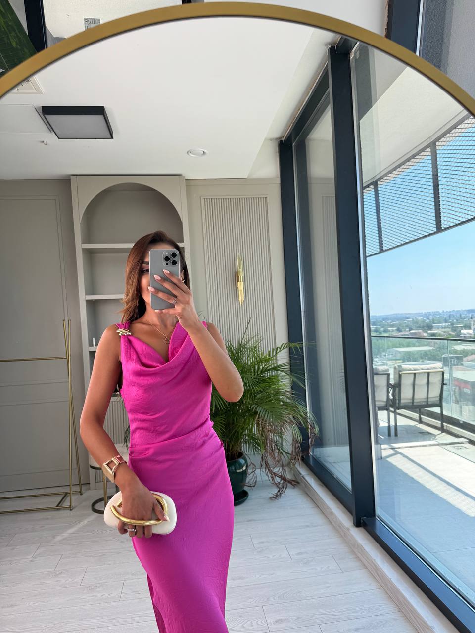Fuşya%20Degaje%20Yaka%20Zara%20Model%20Saten%20Elbise