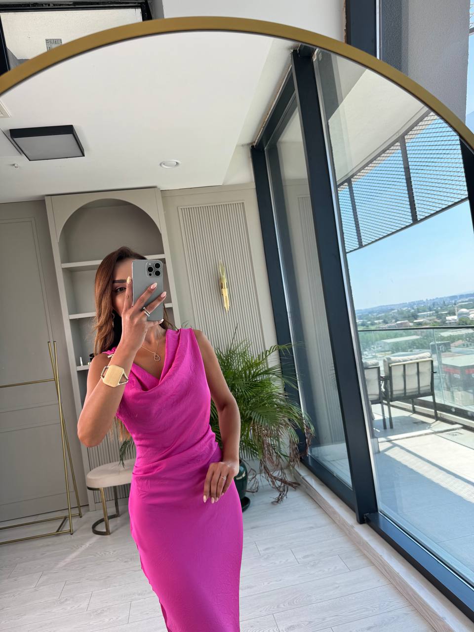 Fuşya%20Degaje%20Yaka%20Zara%20Model%20Saten%20Elbise