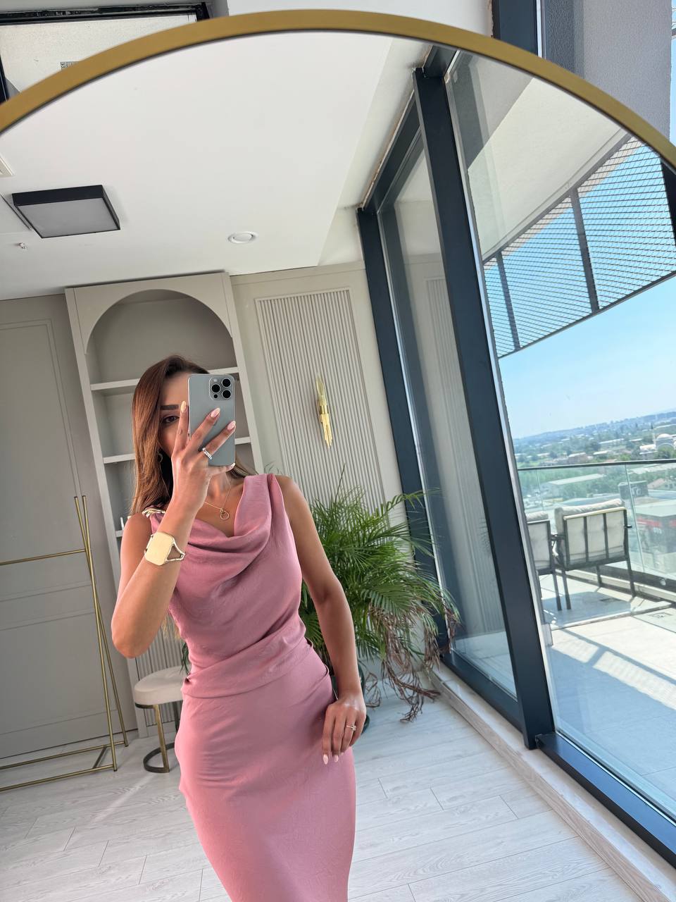 Pudra%20Degaje%20Yaka%20Zara%20Model%20Saten%20Elbise