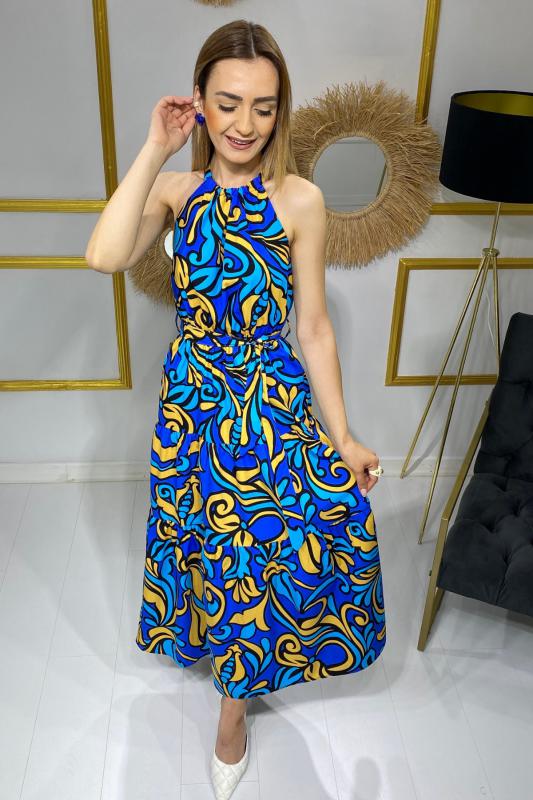 Mavi%20Halter%20Yaka%20Poplin%20Elbise