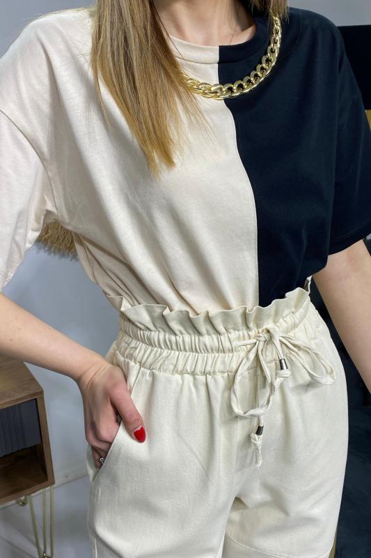 Taş%20Rengi%20Paça%20Detaylı%20Gabardin%20Pantolon