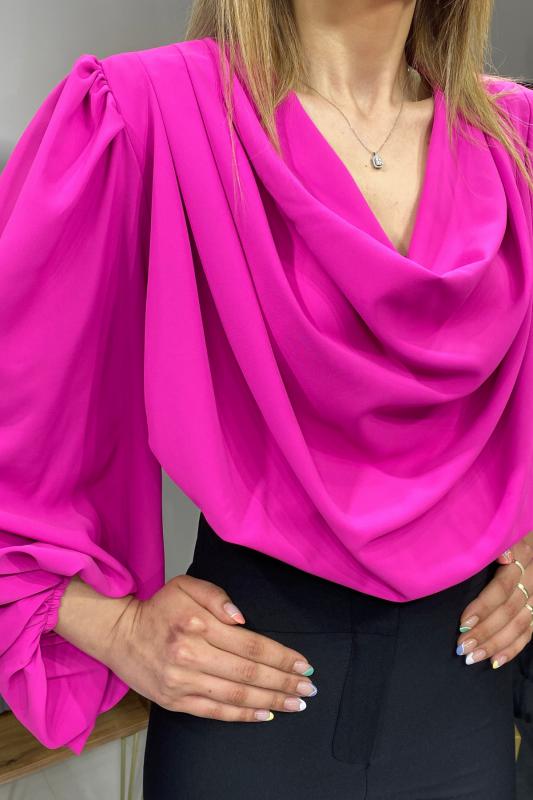 Omuz%20Pileli%20Fuşya%20Bluz