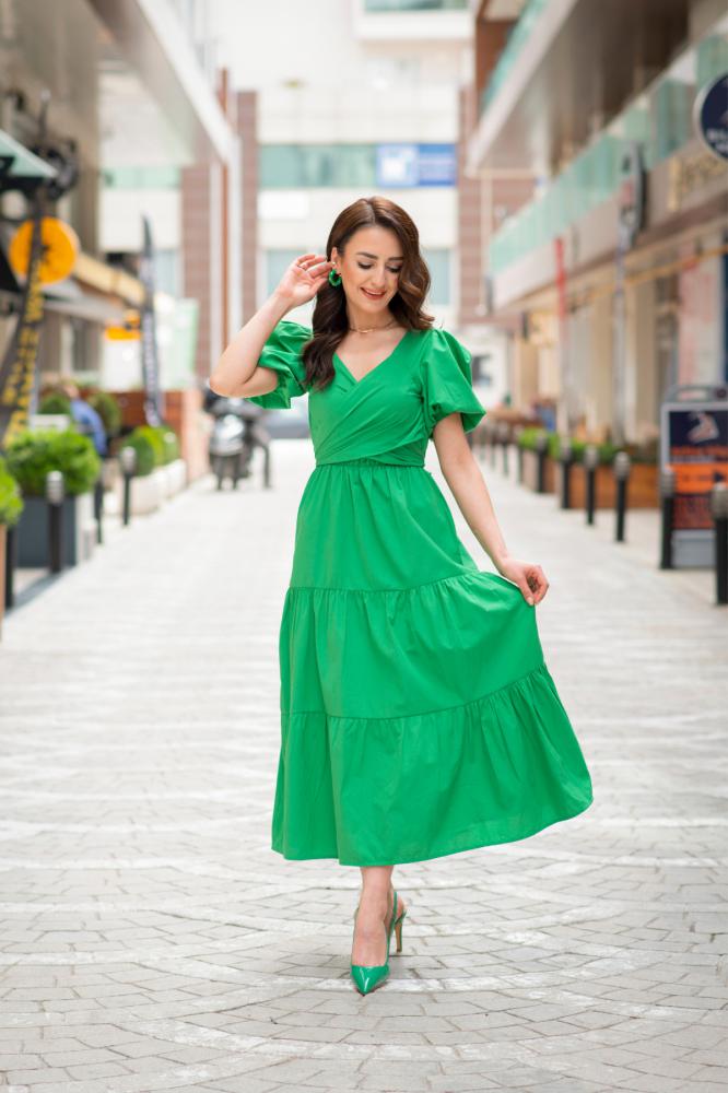 Yeşil%20Poplin%20Bağlamalı%20Elbise