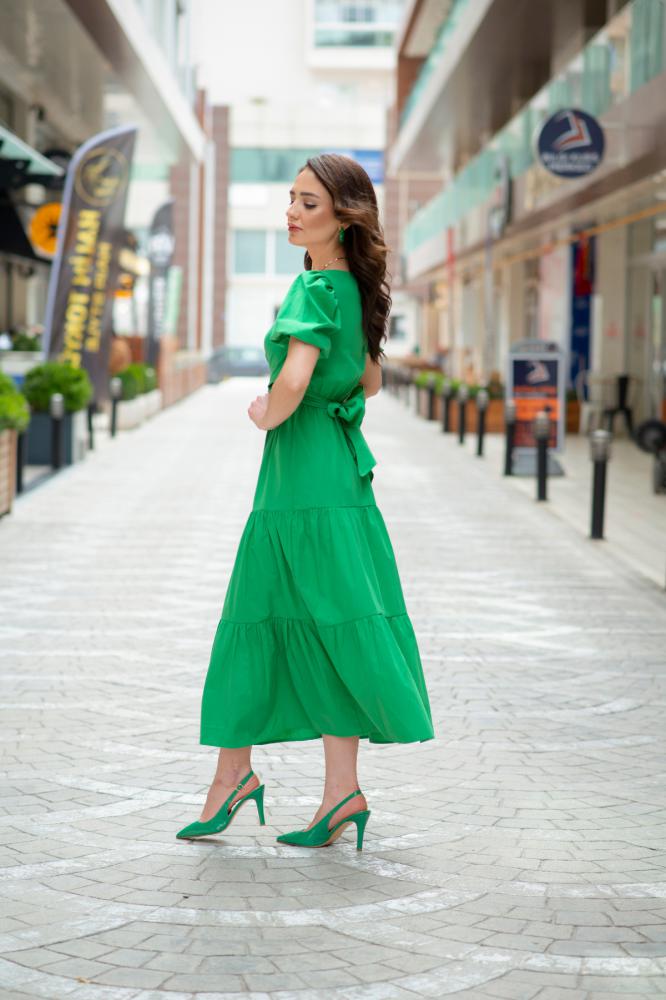 Yeşil%20Poplin%20Bağlamalı%20Elbise