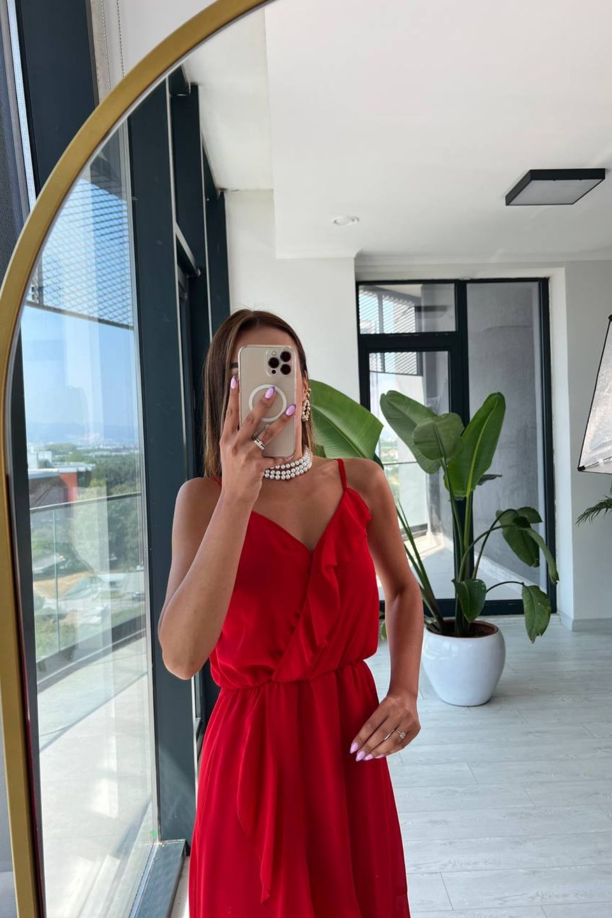 Kırmızı%20Askılı%20Volanlı%20Astarlı%20Şifon%20Elbise