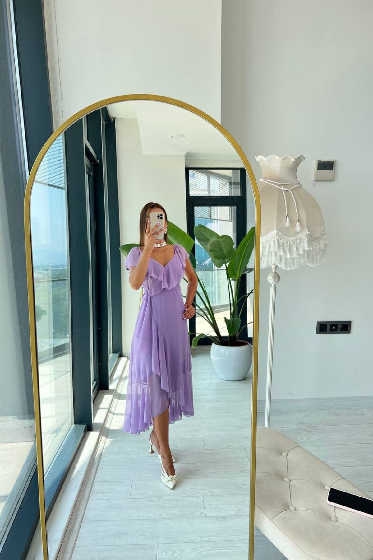 Lila%20Volan%20Detaylı%20Astarlı%20şifon%20elbise