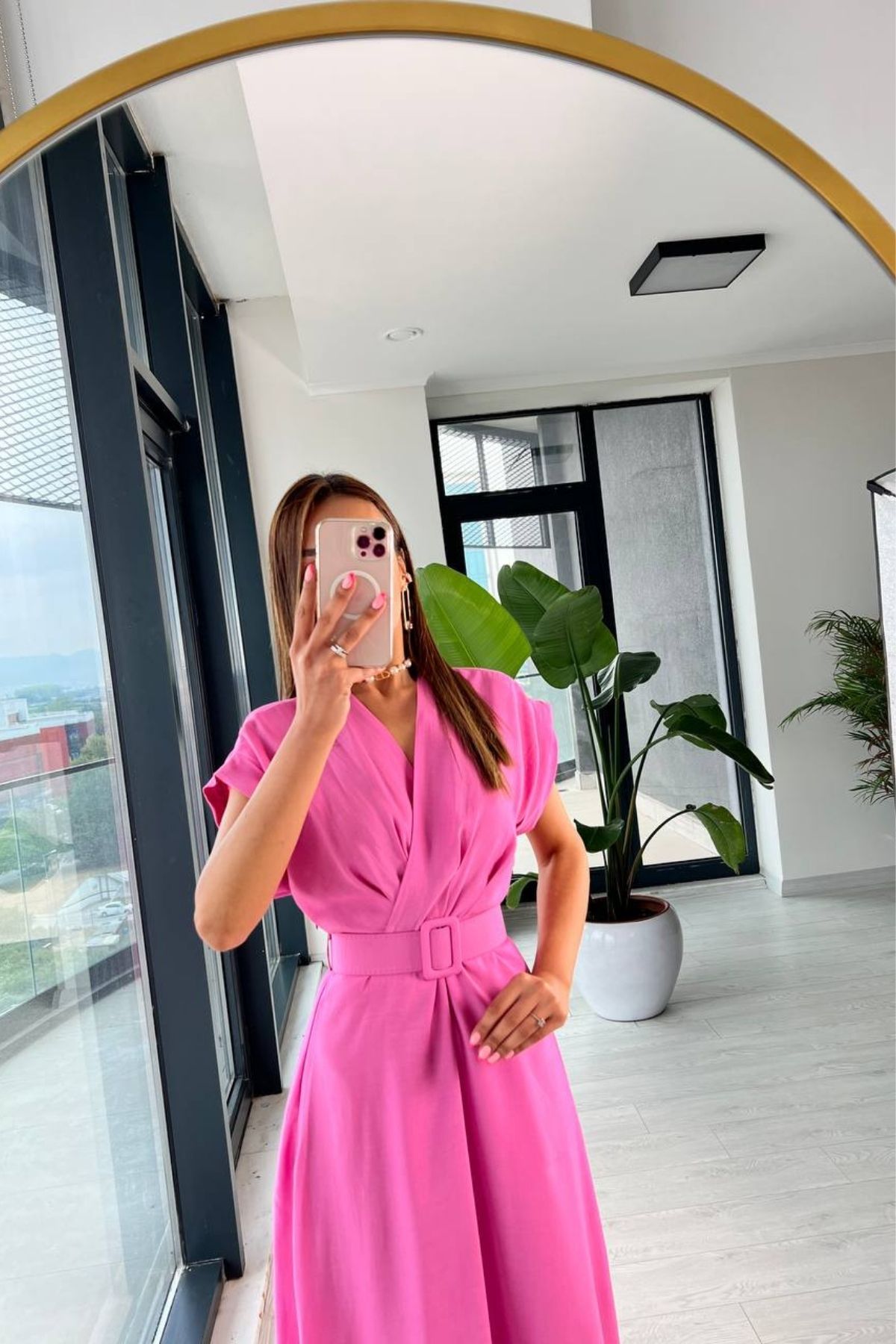 Barbie%20Pembe%20Astarlı%20Vual%20Kumaş%20Kemerli%20Elbise