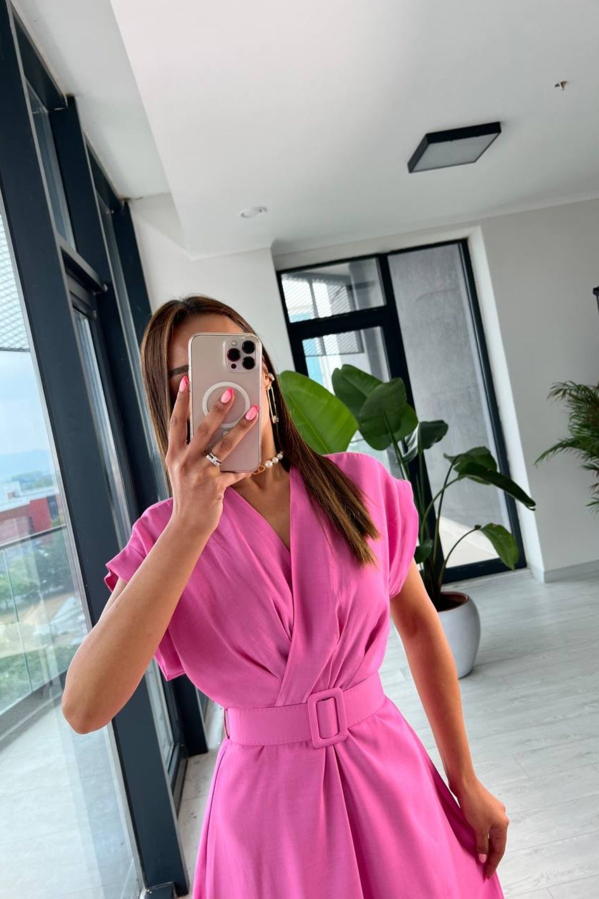 Barbie%20Pembe%20Astarlı%20Vual%20Kumaş%20Kemerli%20Elbise