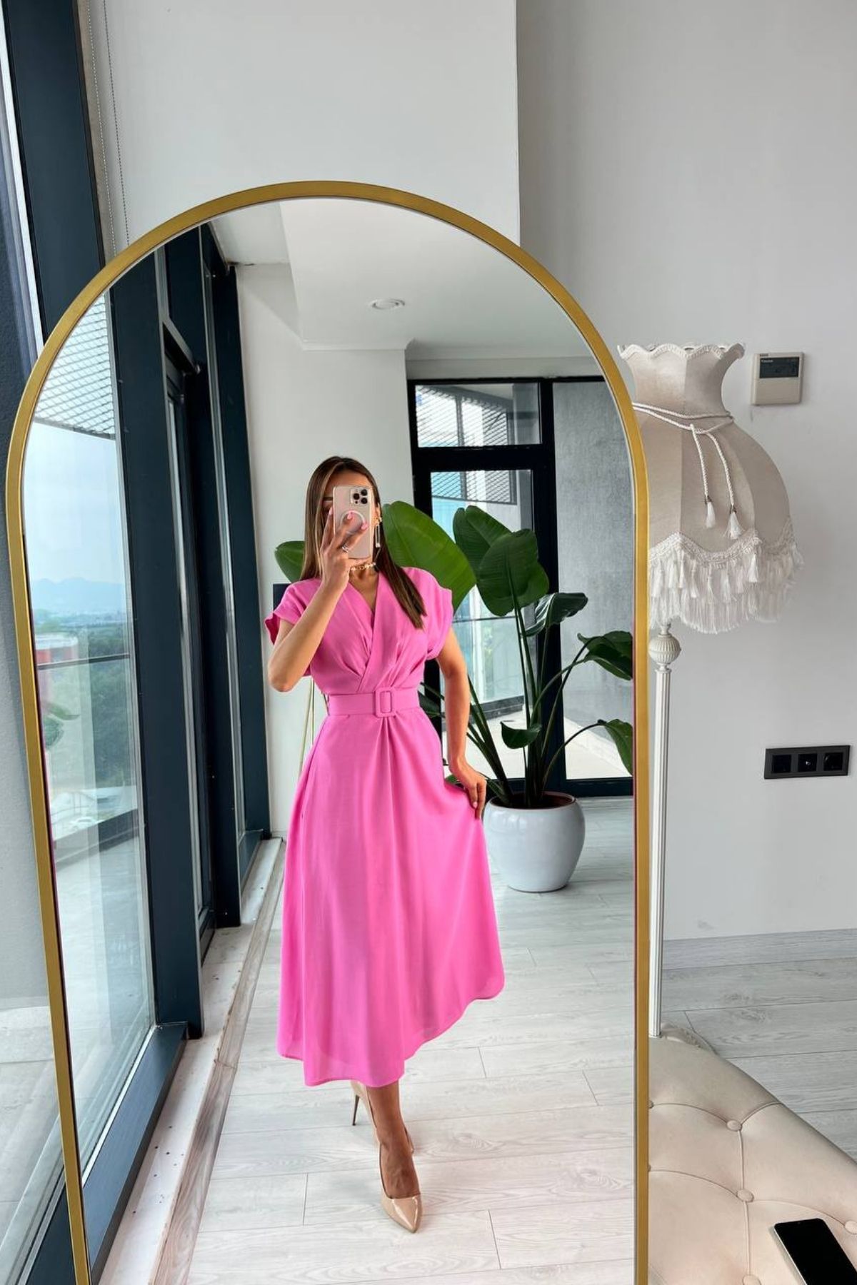 Barbie%20Pembe%20Astarlı%20Vual%20Kumaş%20Kemerli%20Elbise