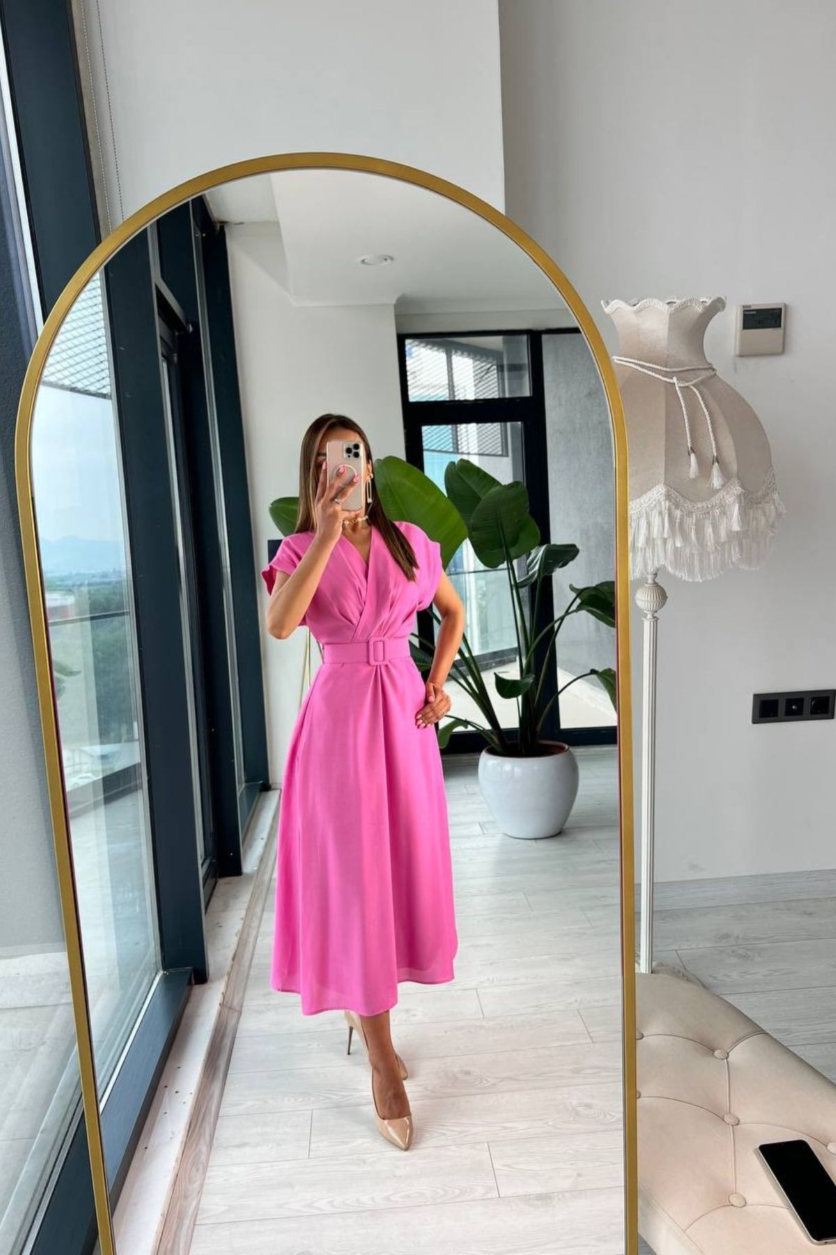 Barbie%20Pembe%20Astarlı%20Vual%20Kumaş%20Kemerli%20Elbise