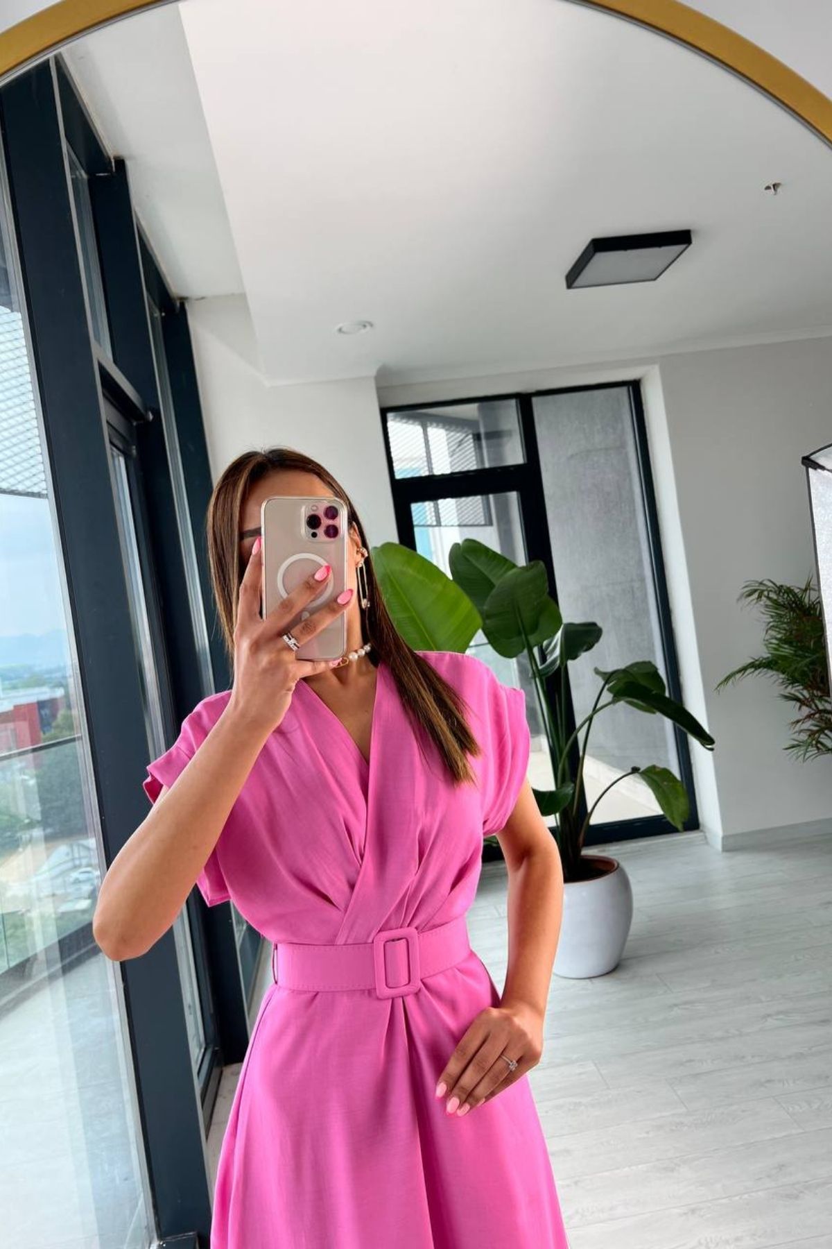Barbie%20Pembe%20Astarlı%20Vual%20Kumaş%20Kemerli%20Elbise