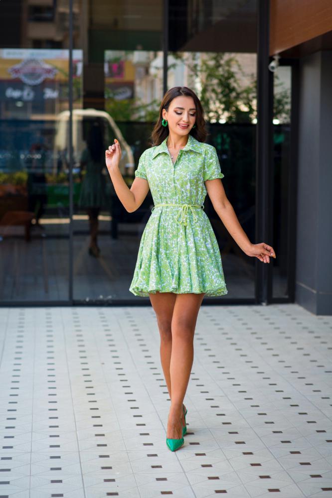 Yeşil%20Volanlı%20Poplin%20Kumaş%20Mini%20Elbise