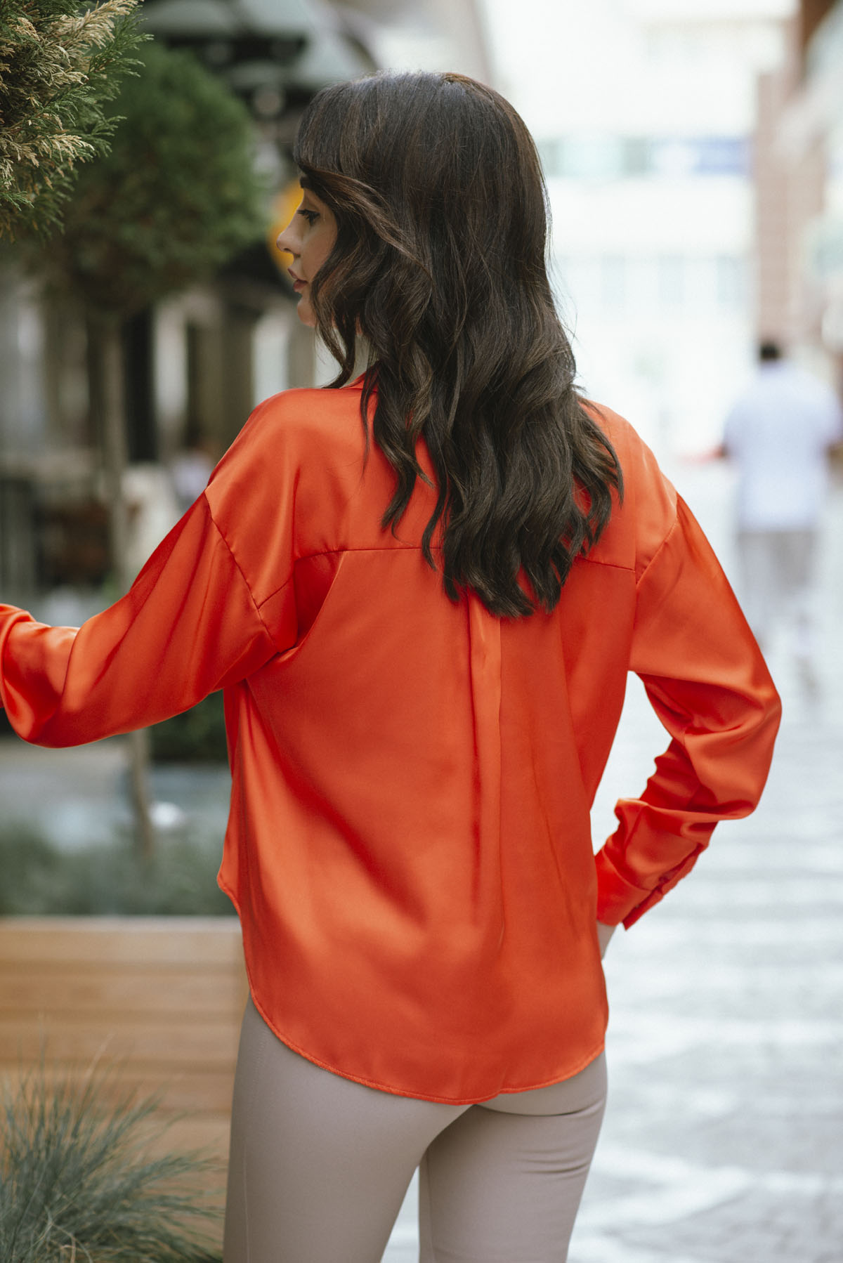 Orange%20İpek%20Saten%20Önü%20Düğümlü%20Bluz