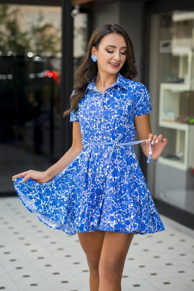 Mavi%20Volanlı%20Poplin%20Kumaş%20Mini%20Elbise