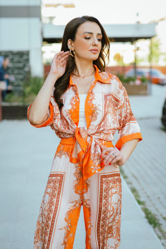Orange%20Desenli%20İpek%20Saten%20Takım